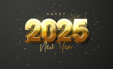 Wall Mural - Happy new year 2025 with shiny gold numerals. Luxury and elegant design vector background. Premium vector design for banners, posters, newsletters and other purposes.