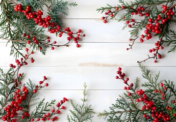 Poster - Christmas Berry & Pine Branch Border Frame