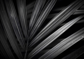 Poster - Close-up Palm Frond Texture in Black and White