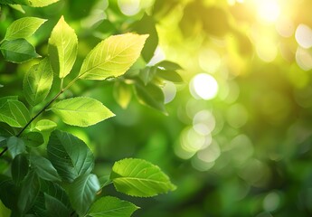 Wall Mural - green leaf texture background with sunlight