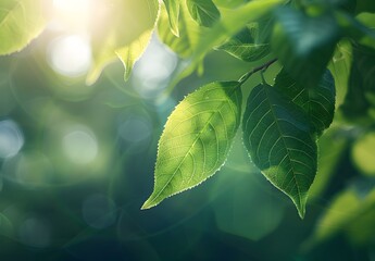 Wall Mural - blurred green leaf with sunlight background