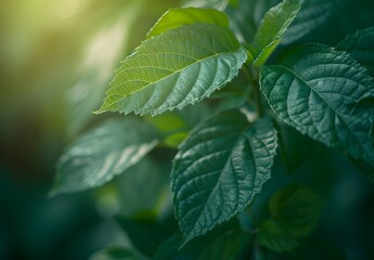 Wall Mural - close-up green leaf texture with bokeh light