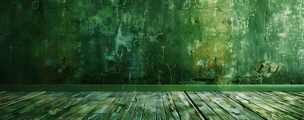 Poster - Green Painted Wall with Wooden Floor Background