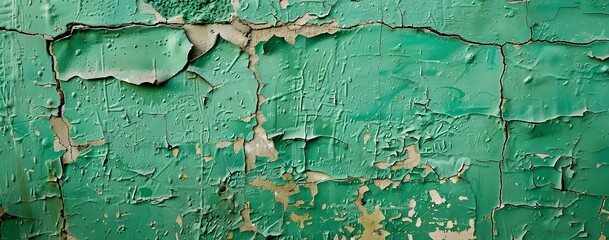 Poster - Cracked Green Painted Wall Texture