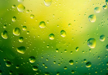 Poster - Water Droplets on Green Glass Surface