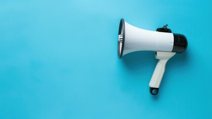 Canvas Print - White Megaphone on Blue Background