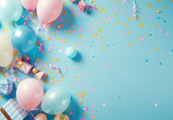 Colorful Birthday Party Background with Balloons and Confetti