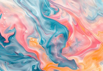 Sticker - Abstract Pastel Swirls: Pink, Blue, Orange Marble Background