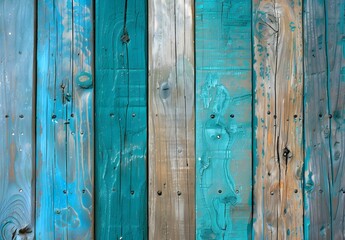 Wall Mural - Distressed Turquoise Blue Wood Plank Background