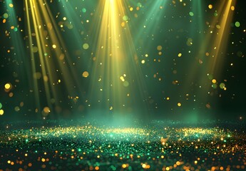 Wall Mural - green & gold glitter spotlight background