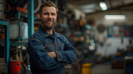 Poster - Portrait of a smiling man in a workshop