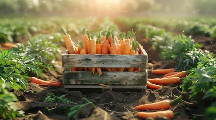 Wall Mural - Fresh Carrots in a Wooden Crate