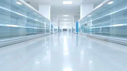  A large, empty room with a white floor and a lot of glass