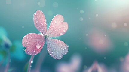 Wall Mural - A flower with four petals and a drop of water on it