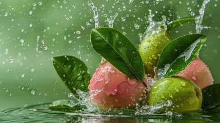 Wall Mural - Fresh Pears with Water Splash