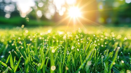 Sticker - Sunlit Dewdrops on Grass