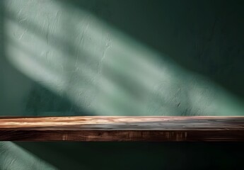 Sticker - Wooden Tabletop With Green Wall Background