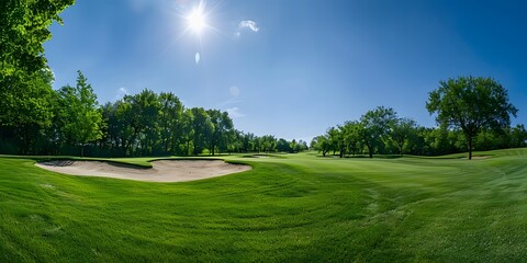 Canvas Print - Sunny Golf Course Landscape with Sand Trap