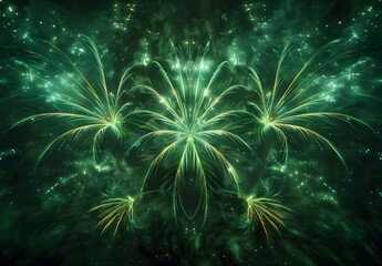 Wall Mural - Green Fireworks Display Night Sky Celebration