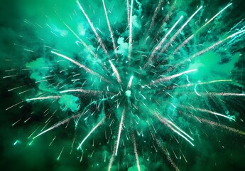 Wall Mural - green fireworks display in night sky