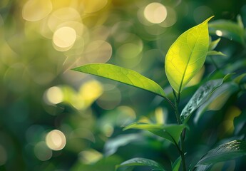 Wall Mural - green leaf sunlight blurred nature background