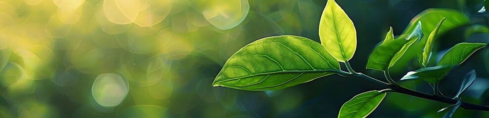 Wall Mural - green leaf with blurred nature background banner