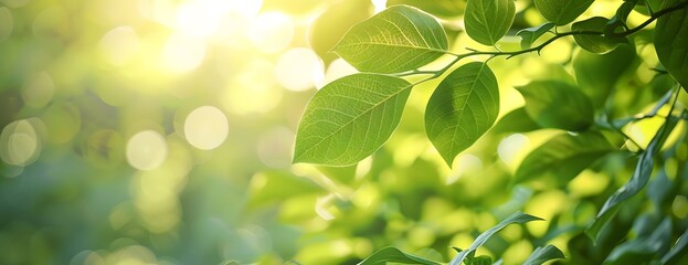 Wall Mural - sunlight through green leaves bokeh background