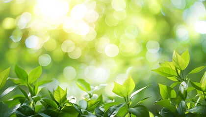 Poster - Green Leaves Sunlight Bokeh Blurred Nature Eco Environment