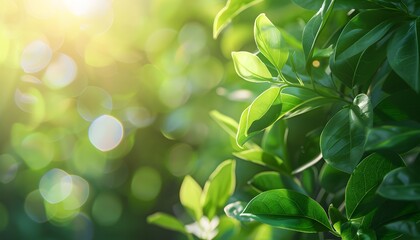 Wall Mural - green leaves sunlight blurred nature eco concept