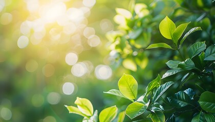 Wall Mural - sunlight through green leaves - nature background