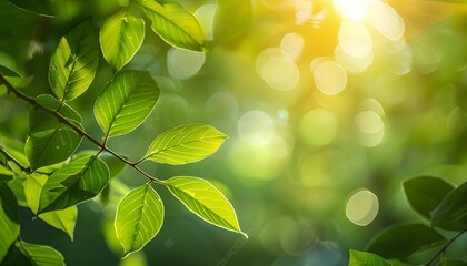 Wall Mural - sunlight through green leaves with bokeh