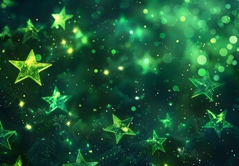 Sticker - Glowing Green Stars Abstract Background