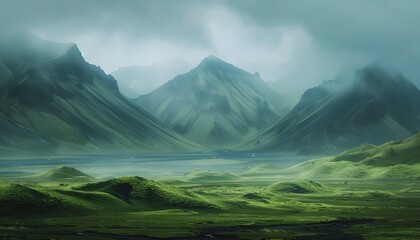 Wall Mural - Epic Icelandic Mountain Landscape with Fog