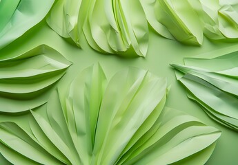 Wall Mural - abstract green paper leaf flat lay background