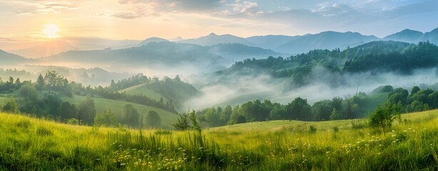 Canvas Print - Sunrise Over Foggy Carpathian Valley