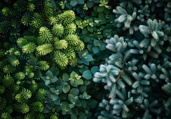 Poster - Green Pine Tree Foliage and Bush Background