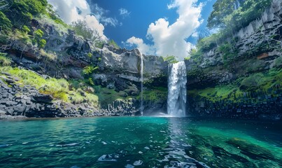 Sticker - Majestic Waterfall in Lush Hawaiian Forest