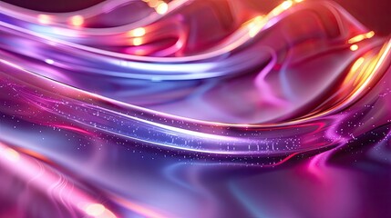 Wall Mural - Abstract liquid glass holographic iridescent neon curved wave in motion dark background