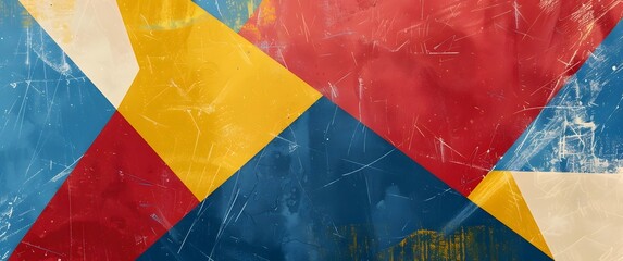 Poster - Abstract Triangular Shapes Red Blue Yellow Background