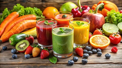 Wall Mural - Fresh and healthy smoothie made of colorful fruits and vegetables, smoothie, fresh, healthy, fruit, vegetable, colorful