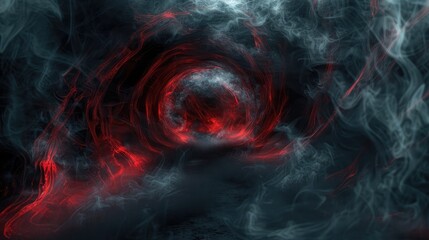 Wall Mural - Dramatic tendrils of smoke swirling outward from a dark, empty center, accented by sinister red glows that add a haunting touch to the scene, setting the stage for a spooky Halloween backdrop.