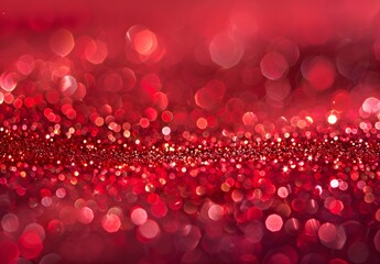 Wall Mural - Red Glitter Bokeh Background with Defocused Lights