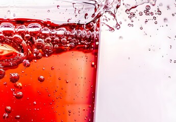 Wall Mural - Red Liquid with Bubbles and Splash Macro Photo