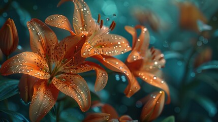 Canvas Print - Orange Lily Flower with Dew Drops