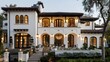 © savittree - Elegant white Spanish style home with black accents and dark brown features