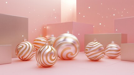 Canvas Print - Christmas Ornaments on a Pink Background