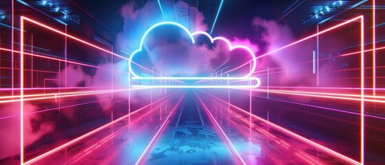 Poster - Neon light cloud computing data center futuristic technology