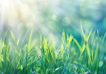 Wall Mural - spring grass banner with sun rays & blur