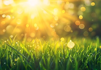Wall Mural - spring grass meadow sunrays background