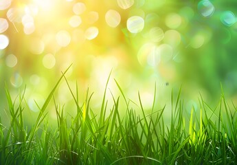 Wall Mural - spring green grass sunlight blurred background